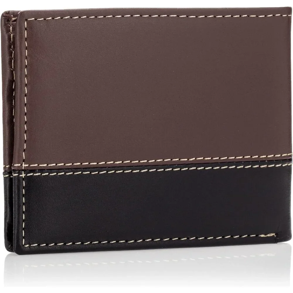Timberland men's Leather Passcase Trifold Wallet Hybrid, Brown/Black, One Size